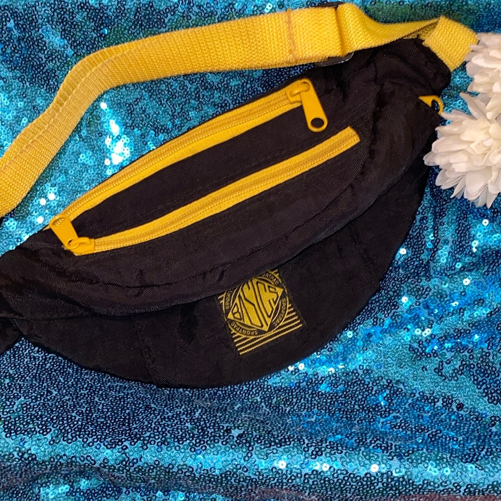 Vintage 90's Basics Black and Yellow Fanny Pack Waist Chest Bag